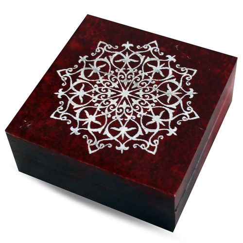 Aufbewahrungsbox aus rotem Speckstein Mandala